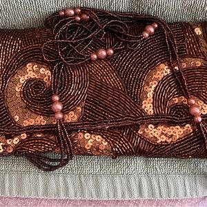 Elegant Brown Beaded Clutch